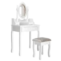 Costway Vanity Wood Makeup Dressing Table Stool Jewelry Desk 4 White -Home Style Deals Store GUEST e151e8cf a572 47f5 a085 b7a3031c049d