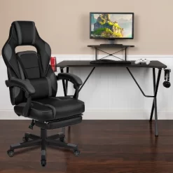 Flash Furniture Gaming Desk With Cup Holder/Headphone Hook/Monitor Stand & Reclining Back/Arms Gaming Chair With Footrest