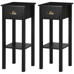 HOMCOM 2-Tier Side Table With Drawer, Narrow End Table With Bottom Shelf, For Living Room Or Bedroom, Set Of 2, Black -Home Style Deals Store GUEST e3f379be 0b9d 43b4 80ce b6c07b003ca7