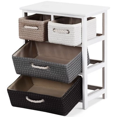 Costway Storage Drawer Unit 4 Woven Basket Cabinet Chest Bedside Table Nightstand 3 Costway Storage Drawer Unit 4 Woven Basket Cabinet Chest Bedside Table Nightstand - Image 3