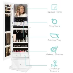 Best Choice Products 360 Swivel Standing Mirrored Jewelry Cabinet, LED-Lit Makeup Organizer W/ Mirror - White -Home Style Deals Store GUEST e6c4c665 5997 4909 90e1 bfe4b41b25f1