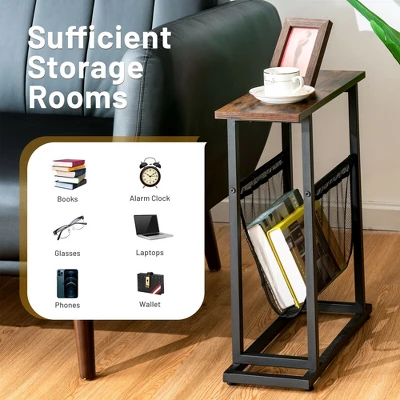 Costway 2PCS Industrial End Side Table Nightstand With Mesh Holder Rustic Brown 7 Costway 2PCS Industrial End Side Table Nightstand With Mesh Holder Rustic Brown - Image 7