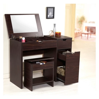 Lena 3 Drawer Vanity Set Dark Walnut - HOMES: Inside + Out 1 Lena 3 Drawer Vanity Set Dark Walnut - HOMES: Inside + Out