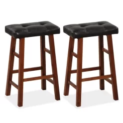 Costway Set Of 2 Upholstered Barstools 24''/29'' Backless Rubberwood Dining Chairs Black&Brown -Home Style Deals Store GUEST e81602d2 8f7e 4a90 bab4 9442fa9d0d92
