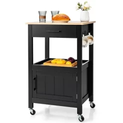 Costway Rolling Kitchen Island Cart On Wheels Bar Serving Trolley W/Drawer Cabinet BlackWhite -Home Style Deals Store GUEST e85608f5 0f55 4a76 8b24 baf07b8ba14a