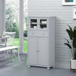 HOMCOM 52" Traditional Kitchen Pantry, Floor Storage Cabinet, Small Cupboard Organizer With Adjustable Shelves And 4-Doors For Living Room, Gray -Home Style Deals Store GUEST e90b393a 64b1 4c0b a688 36ba887c9e6e