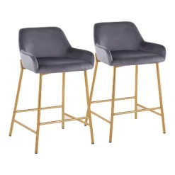 Set Of 2 Daniella Metal/Velvet Counter Height Barstools - LumiSource -Home Style Deals Store GUEST ea388dbd f5d9 4954 8df7 e918d12d47ac