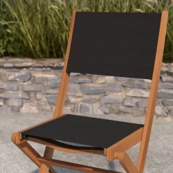 Merrick Lane Set Of 2 Indoor/Outdoor Acacia Wood Folding Patio Bistro Chairs With Black Textilene Mesh Back And Seat, Natural -Home Style Deals Store GUEST ec68b0bf c2e2 452d aa03 4e4273686b6e