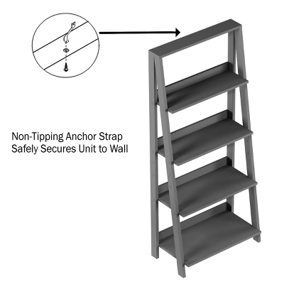 Lavish Home 4-Tier Ladder Bookshelf Freestanding Wooden Bookcase, Gray 2 Lavish Home 4-Tier Ladder Bookshelf Freestanding Wooden Bookcase, Gray - Image 2