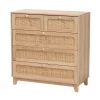 Elsbeth Wood And Natural Rattan 5 Drawer Storage Cabinet Oak Brown/Natural Brown - Baxton Studio
