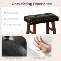 Costway Set Of 2 Upholstered Barstools 24''/29'' Backless Rubberwood Dining Chairs Black&Brown -Home Style Deals Store GUEST ed472b27 4d14 4b14 ab73 4683b55f3a50