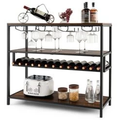 Costway Rustic Wine Rack Table 13 Bottles Wine Bar Cabinet Freestanding With Glass Holder -Home Style Deals Store GUEST ee7a2125 cff4 4077 b285 12049af48590