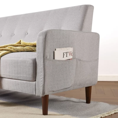 Adair Mid Century Modern Loveseat With Armrest Pockets Tufted Linen Fabric Light Gray - Mellow 3 Adair Mid Century Modern Loveseat With Armrest Pockets Tufted Linen Fabric Light Gray - Mellow - Image 3