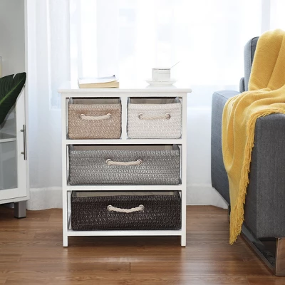 Costway Storage Drawer Unit 4 Woven Basket Cabinet Chest Bedside Table Nightstand 2 Costway Storage Drawer Unit 4 Woven Basket Cabinet Chest Bedside Table Nightstand - Image 2