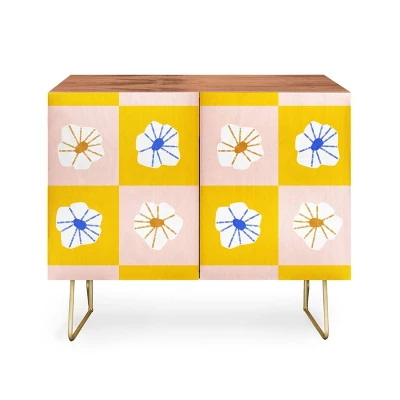 Maritza Lisa White Checkered Flowers Credenza - Deny Designs 6 Maritza Lisa White Checkered Flowers Credenza - Deny Designs - Image 6