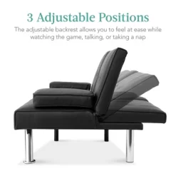 Best Choice Products Modern Faux Leather Convertible Futon Sofa W/ Removable Armrests, Metal Legs, 2 Cupholders