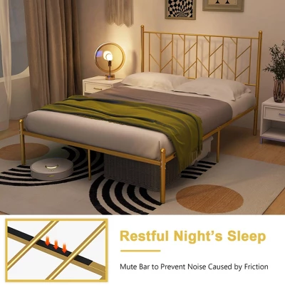 Costway Full/Queen/Twin Size Metal Platform Bed Frame Vintage Headboard Mattress Foundation Gold 3 Costway Full/Queen/Twin Size Metal Platform Bed Frame Vintage Headboard Mattress Foundation Gold - Image 3