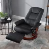 HOMCOM Faux Leather Manual Recliner, Adjustable Swivel Lounge Chair With Footrest, Armrest And Wrapped Wood Base For Living Room