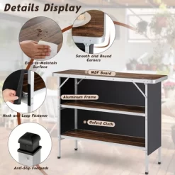 Costway Folding Camping Table Aluminum Portable Picnic Table With 2-Tier Shelves BlackCoffee -Home Style Deals Store GUEST f395361a 1855 48af a432 e80bd471c248