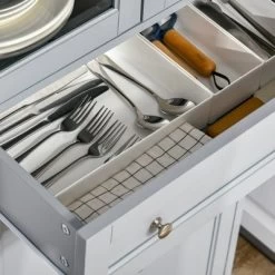 HOMCOM 52" Traditional Kitchen Pantry, Floor Storage Cabinet, Small Cupboard Organizer With Adjustable Shelves And 4-Doors For Living Room, Gray -Home Style Deals Store GUEST f42838fb f04d 4d0b b90b 7f4818ccf9f4