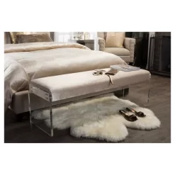 Hildon Modern And Contemporary Microsuede Fabric Upholstered Lux Bench With Paneled Acrylic Legs - Buff Beige - Baxton Studio -Home Style Deals Store GUEST f524be48 7cc6 4d32 9b84 61d6b1df5044