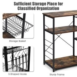 Costway Industrial Kitchen Baker's Rack Microwave Stand Utility Storage Shelf W/ 6 Hooks Steel Black -Home Style Deals Store GUEST f524f6a1 8ccd 4230 a1ce d001015ca25e