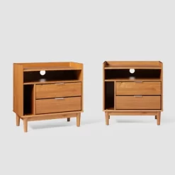 2pk Mid-Century Modern Solid Wood 2 Drawer Storage Nightstands - Saracina Home -Home Style Deals Store GUEST f532e41d ed41 4d3a b78d 89ad584048a2