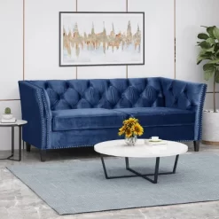 Chatwin Contemporary Tufted Velvet Sofa Dark Blue - Christopher Knight Home