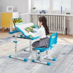 Costway Height Adjustable Kids Study Table And Chair Set W/Bookstand & Light Pink/Light Blue -Home Style Deals Store GUEST f74f0988 49cc 4ed5 a956 160fecf08e2b