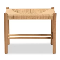 Saura Wood Hemp Accent Bench Oak Brown - Baxton Studio -Home Style Deals Store GUEST f8276090 7e84 4f1a 9ebe 68d8f197e026