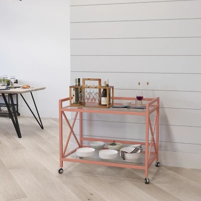 Merrick Lane Rolling Bar Cart Contemporary Kitchen Serving Cart With Mirrored Bottom Shelf And Crisscross Rose Gold Metal Frame 1 Merrick Lane Rolling Bar Cart Contemporary Kitchen Serving Cart With Mirrored Bottom Shelf And Crisscross Rose Gold Metal Frame