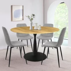 Harrison+Bingo 5-Piece Round-Shaped Wood Grain Dining Table Set With 4 Upholstered Chairs Black Legs-Maison Boucle -Home Style Deals Store GUEST f8885ae8 f670 49ca 9659 395d5fdaf231