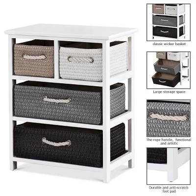 Costway Storage Drawer Unit 4 Woven Basket Cabinet Chest Bedside Table Nightstand 4 Costway Storage Drawer Unit 4 Woven Basket Cabinet Chest Bedside Table Nightstand - Image 4