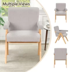 Set Of 2 Megan 21.6" Wider Armchair Boucle Upholstered Seat And Back With "V" Shape Solid Wood Legs Accent Chair With Arm Pads-The Pop Maison -Home Style Deals Store GUEST fa82bc15 681f 4e2c 9148 ebb9fe820aba