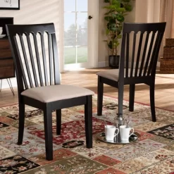 2pc Minette Fabric Upholstered Espresso Wood Dining Chair Set Sand/Dark Brown - Baxton Studio -Home Style Deals Store GUEST fae18b7b 978b 46ea af09 739821f55374