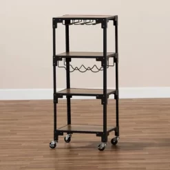4 Tier Victor Wood And Metal Mobile Wine Cart Walnut/Black - Baxton Studio -Home Style Deals Store GUEST fb3eb412 47ce 4379 93e6 a11217273b8b