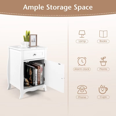 Costway 2PCS Nightstand With Drawer Cabinet Curved Legs Sofa Side End Accent Table White 5 Costway 2PCS Nightstand With Drawer Cabinet Curved Legs Sofa Side End Accent Table White - Image 5