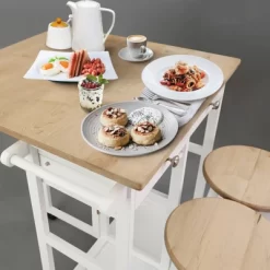Square Hardwood Drop Leaf Table Top Breakfast Cart Natural/White - Flora Home -Home Style Deals Store GUEST fcc0c882 db70 4a8d 8907 1cd958edc357