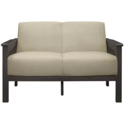 Lewiston Fabric Upholstered Loveseat In Light Brown And Antique Gray - Lexicon