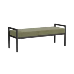Modern Metal Bench Light Sage Green Velvet - HomePop