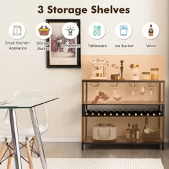 Costway Rustic Wine Rack Table 13 Bottles Wine Bar Cabinet Freestanding With Glass Holder -Home Style Deals Store GUEST ffcf0b5f 9f67 4a24 8681 5058c717149a